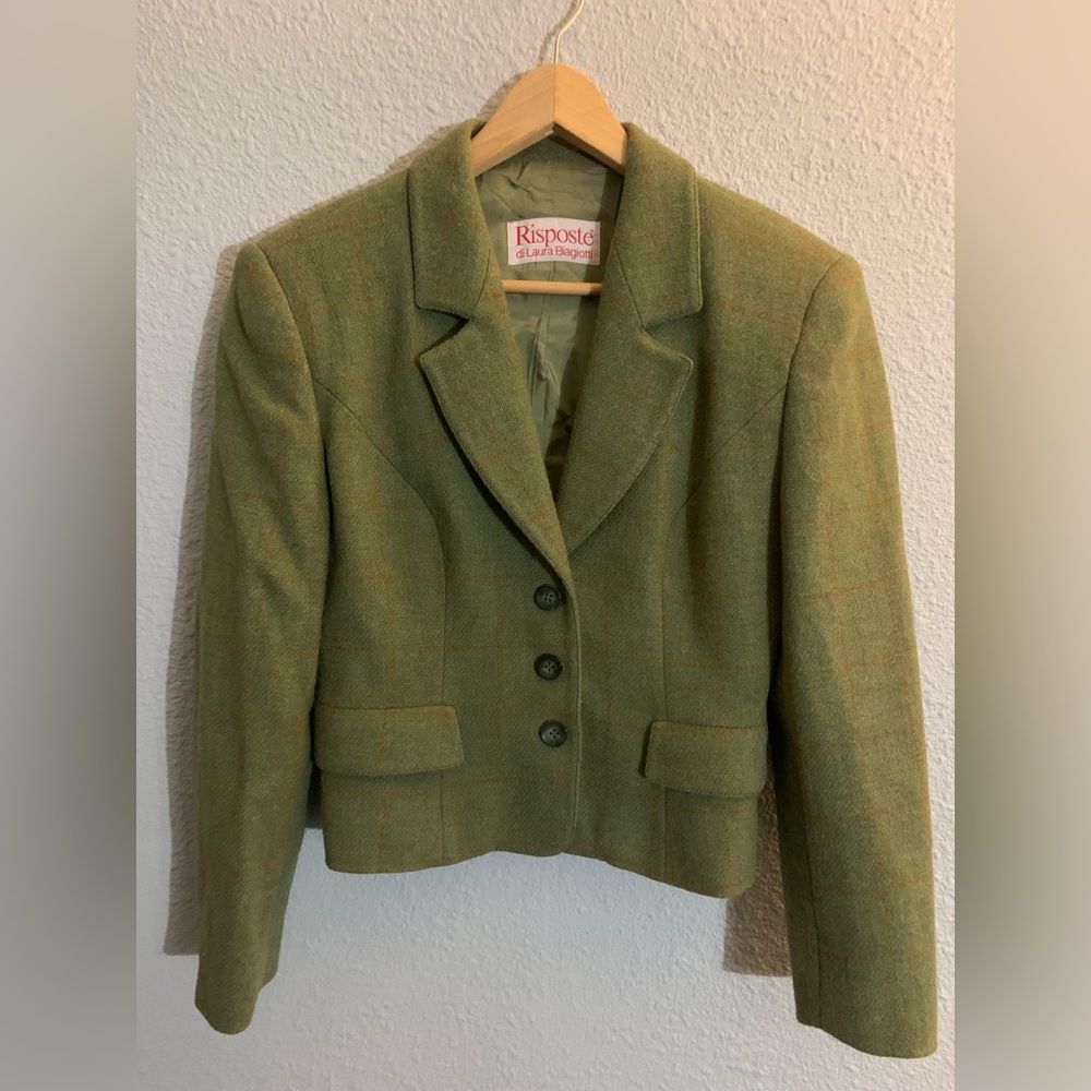 Vintage Italian olive green wool blazer 42